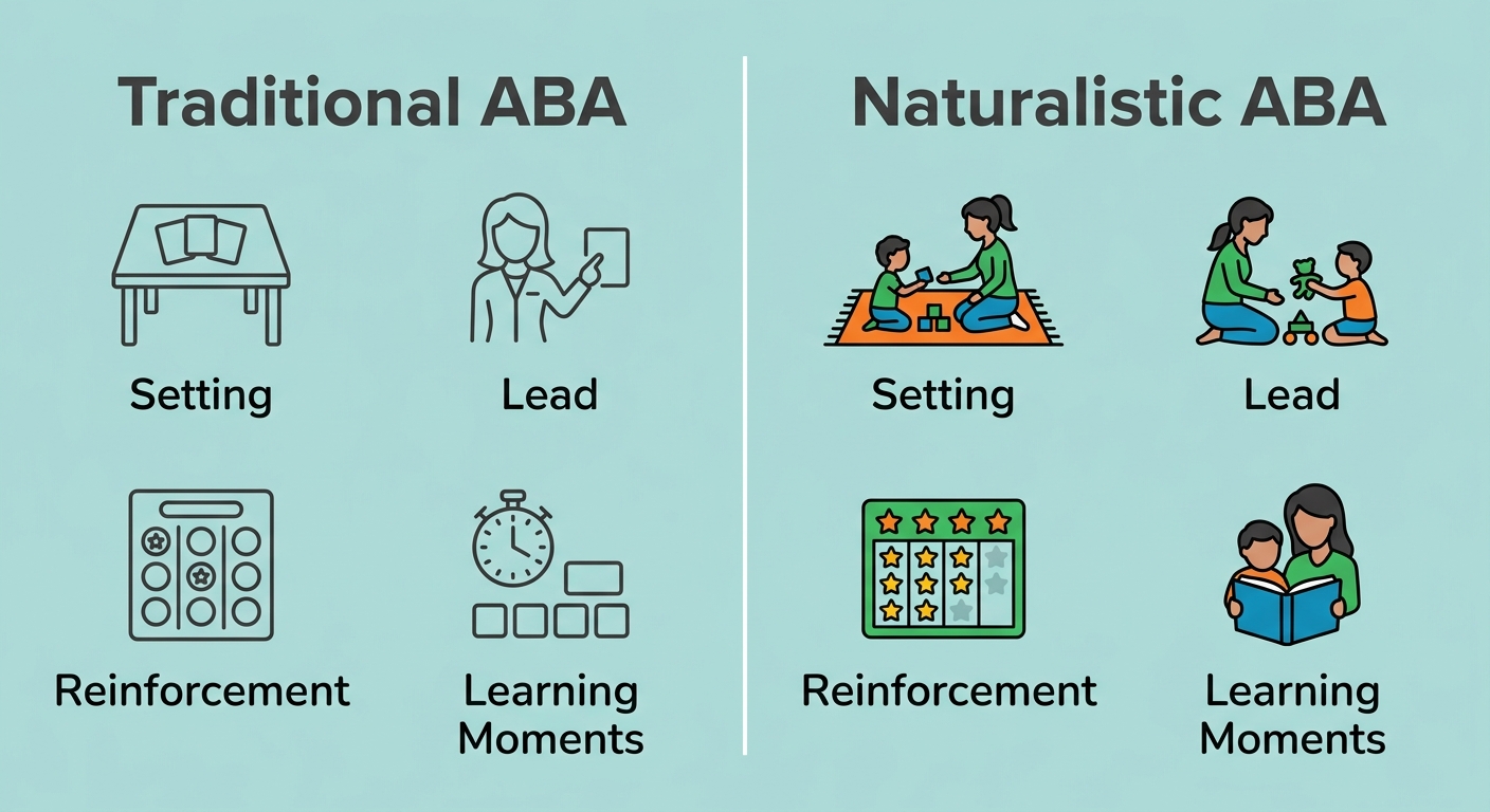 Side-by-side comparison of traditional and naturalistic ABA therapy